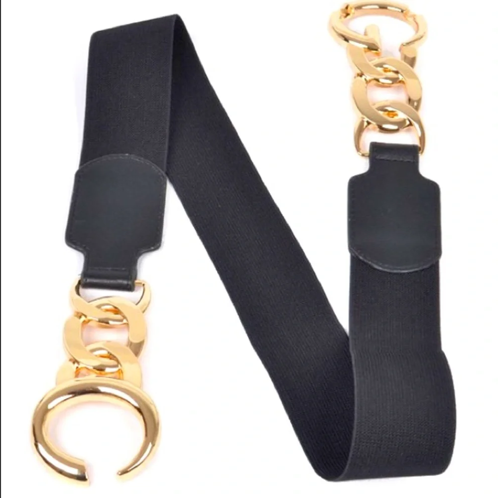 Black & Gold Metal Adjustable Elastic Waist Statement Belt